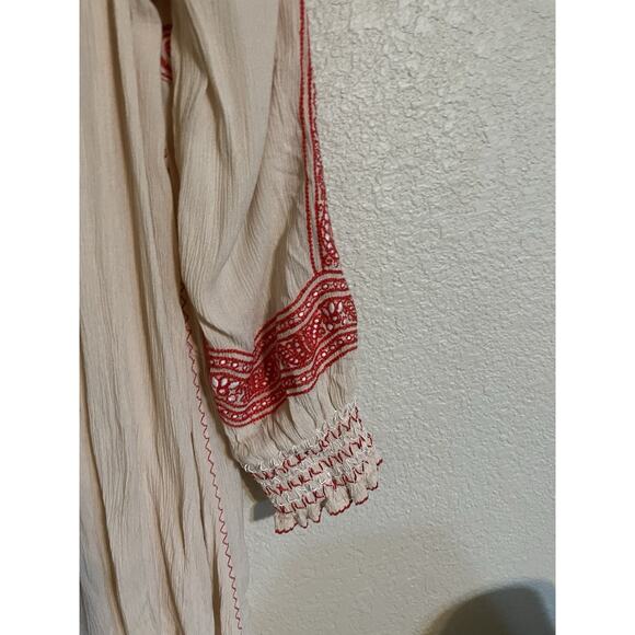 Free People Dress Women’s XS Wind‎ Willow Embroidered Cream and Red Summer - Picture 11 of 15